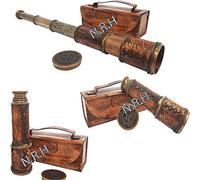 Telescopio Marino de latón Antiguo marítimo Coleccionable Cuero Spyglass 14 Pulgadas