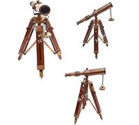 Telescopio marino de latón antiguo náutico con soporte de madera