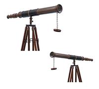 Telescopio marrón antiguo de cuero negro soporte de madera telescopios reales marinos decoración del hogar y la oficina 27 pulgadas