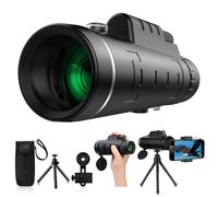 Telescopio monocular 40X60 Enfoque ajustable Visión nocturna Monocular Telescopio de bolsillo antideslizante impermeable con soporte para teléfono y trípode para juegos Camping Observación de aves.