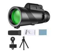 Telescopio Monocular HD 80X100, Telescopio Prisma Bak4 con Zoom De Largo Alcance con Trípode, Clip For Teléfono, Caza, Camping, Observación De Aves Y Senderismo(Black with Tripod)