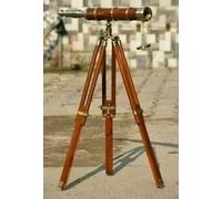 Telescopio náutico antiguo de latón de 18 pulgadas con trípode de madera