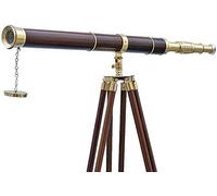 Telescopio náutico antiguo de latón de un solo barril con trípode de madera, telescopio marino, decoración náutica del hogar, telescopios marítimos decorativos totalmente funcionales con soporte de