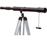 Telescopio náutico de bronce de cobre, base de trípode de pie, soporte blanco, decoración azul marino, 127 cm