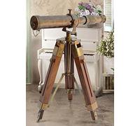 Telescopio náutico de latón antiguo con soporte de madera para decoración del hogar