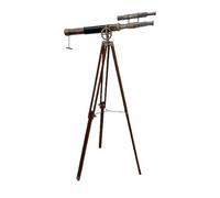 Telescopio náutico de latón antiguo de pie de doble barril, trípode de madera, soporte de suelo, telescopio ajustable marino, regalo marítimo