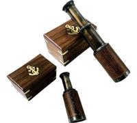 Telescopio náutico de latón de cuero antiguo de 6 pulgadas con caja de madera, telescopio marítimo para decoración del hogar