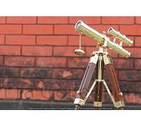 Telescopio náutico MALLA INC. de latón con forma de pirata de 10 pulgadas, doble barril, estilo marinero antiguo, telescopio con trípode de madera, decoración náutica, regalo