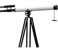 Telescopio náutico marino negro de cuero blanco envejecido de doble barril con soporte de trípode, telescopio antiguo, viajes al aire libre, aventura, el mejor regalo