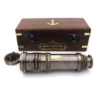 Telescopio náutico vintage de latón de 14 pulgadas con caja de madera - Telescopio náutico capitán Spyglass
