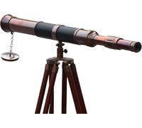 Telescopio náutico vintage de latón en trípode con lente de latón antiguo, acabado de cobre antiguo, vidrio espía telescópico náutico