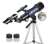 Telescopio para Adultos Principiantes, Apertura de 70 mm, 400 mm, Soporte AZ Completo, Multicapa, Refractor, telescopio de Viaje con trípode, Adaptador de teléfono (Blue)