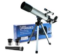 Telescopio para niños de 50 mm, 100 aumentos para principiantes, telescopio plateado con trípode, 2 oculares, juego de alcance, regalo de astronomía educativa STEM para niños y niñas de 6 a 12 años