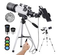 Telescopio para niños y adultos principiantes de astronomía, telescopio refractor de apertura de 70 mm para astronomía, telescopio portátil con trípode, adaptador para smartphone, dos oculares,