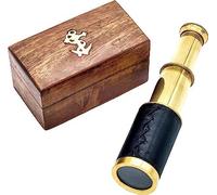 Telescopio pirata de latón de 6 pulgadas con caja de madera, regalo decorativo náutico vintage