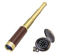 Telescopio pirata retro con zoom de 25 x 30 pulgadas, portátil, plegable, telescopio de mano, monocular vintage para niños y equipo de supervivencia, brújula militar, brújula para acampar al aire