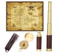 Telescopio Pirata Retro con Zoom y Mapa del Tesoro 25x30 Catalejo Telescopio Portátil Plegable Monocular Vintage para niños y Equipo de Supervivencia Brújula Brújula Militar de Bolsillo
