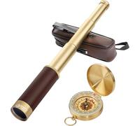 Telescopio Pirata Retro de 25 x 30 Pulgadas, telescopio portátil de Mano, monocular Vintage para niños, Mini telescopio de Bolsillo, Equipo de Supervivencia, Bolsa de brújula, brújula Militar