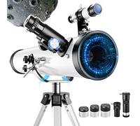 Telescopio refractor para adultos con apertura de 114 mm, incluye trípode, multiplicador 5X, espejo lunar, explora el espacio con claridad