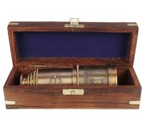 Telescopio victoriano antiguo, vidrio espía de latón de 20 pulgadas con caja de madera, decoración náutica marina