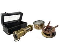 Telescopio victoriano de latón Dollond London antiguo en caja de madera negra + brújula de sol de latón vintage regalos decorativos