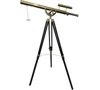 Telescopio vintage de latón con diseño náutico, acabado de latón brillante, trípode marrón, ancla Master Sky Watcher, soporte de madera ajustable