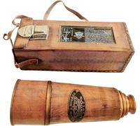 Telescopio vintage de latón con funda de cuero, 20 pulgadas, estilo náutico antiguo