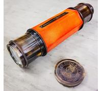 Telescopio vintage de latón con funda de cuero, zoom de 20x, 24 pulgadas de longitud, naranja