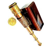 Telescopio vintage de latón con funda decorativa, diseño náutico antiguo