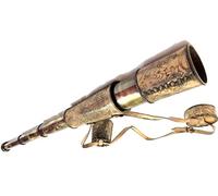 Telescopio vintage de latón con grabados florales, diseño plegable, correa de cuero