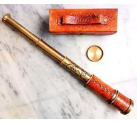 Telescopio vintage de latón de 1920 con funda decorativa de cuero, coleccionable de vidrio espía antiguo