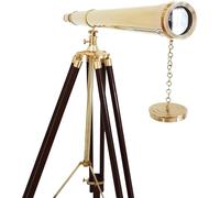 Telescopio vintage de latón macizo náutico, puerto marino, un solo barril, acabado de latón y marrón