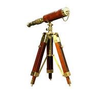Telescopios de latón marinero, colección pirata, telescopio de cuero náutico con soporte de trípode de madera, decoración para el hogar, oficina, cumpleaños
