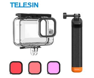 TELESIN 60M funda carcasa impermeable para Gopro Hero 13 12 11 10 9 cubierta protectora subacuática de buceo filtro de lente juego de varillas de flotabilidad
