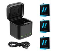 TELESIN Baterías para GoPro Hero 11/10/9 Cargador, Caja de Almacenamiento de batería con Cargador de 3 Canales con 3 baterías Recargables de Iones de Litio para GoPro Hero 10 9 (Cargador + 3 baterías)