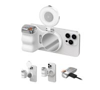 TELESIN Fun Shot Handle Grip Movil + TELESIN C03 Magnético Selfie Luz (Blanco) Kit, Compatible con iPhone/Android, Creator Kit para Selfies/Fotografie/TikTok/Zoom-Anrufe/Video