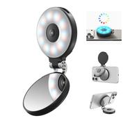 TELESIN Luz Selfie RGB 4 en 1 para iPhone y Android con Espejo, Negra | Magnética y recargable, con clip y soporte para móvil, ideal para selfie, TikTok, vlog, maquillaje, fotografía y streaming