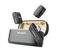 TELESIN° Micrófono de Solapa inalámbrico (2TX+1RX+Estuche de Carga), reducción de Ruido con un Solo Clic, Alcance LOS de 200 m, Audio de Alta fidelidad, Compatible con iPhone 15, 16, Android y PC