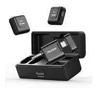 TELESIN Micrófono Lavalier inalámbrico con funda de carga, reducción de ruido con un solo clic 32 KHz 24 bits 22 horas batería para grabación de video tipo C, compatible con iPhone 15 16 Series