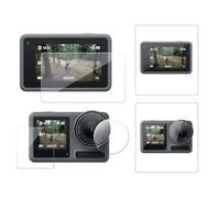TELESIN [Paquete de 3] Protector de pantalla de lente para DJI Osmo Action 5 Pro, 0.3 mm, dureza 9H, Ultra HD, protector de pantalla frontal y trasera + película de lente, protector de vidrio templado
