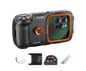 TELESIN Snorkeling Submarino Buceo Funda Impermeable para Teléfono, Universal Submarino Foto y Vídeo Carcasa de Buceo & Empuñadura para iPhone/Samsung Galaxy y la Mayoría de los Teléfonos (Negro)