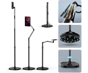 TELESIN° Soporte de Suelo Magnético para Tablet, Aluminio Soporte de Piso Flexible y Ajustable en Altura para Teléfono para Cama, Base Ultra Estable Soporte de Metal para Magsafe/iPhone/Android/iPad