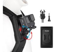 TELESIN Soporte Mochila 360° para DJI/GoPro/Insta360, Almohadilla Ajustable | Rotación 360°, gancho J, POV estable para vlogs y deportes.
