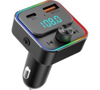 TELESTAR FM-T2 - Transmisor FM (Bluetooth 5.3, función Manos Libres, 1 × USB-A (18 W), 1 × USB-C (30 W), iluminación Ambiental LED) - Negro