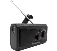 TELESTAR Top NR 1 - Radio de Emergencia con batería de 2000 mAh, FM - Negro | Radio de manivela compacto, panel solar, función de powerbank, linterna, función SOS, hasta 10 horas de reproducción