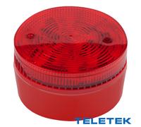 TELETEK SF100RSST-DBR Sirena de incendio interior de montaje en pared, con luz estroboscópica. EN54. Rojo + base alta