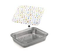 TELEVASO - 100 uds - Envase/Recipiente de Aluminio Rectangular + Tapa de cartón - Capacidad 1125 ml y tamaño 200x150x35 mm - Bandejas Desechables y reciclables, Apto para Altas temperaturas