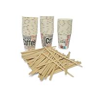 TELEVASO 1000 Vasos Desechables 200 ML Cafe Vasos Carton Desechables con 1000 agitadores Cafe, Vasos ecologicos Reutilizables Bebidas Calientes, te, Leche, Resistentes al Calor, Capacidad