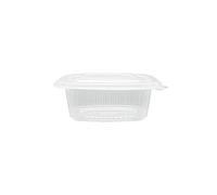 TELEVASO - 50 uds - Envase para comida con tapa bisagra oval - Capacidad 250 ml - Polipropileno (PP) traslúcido - Contenedores desechables con tapa, apto para microondas