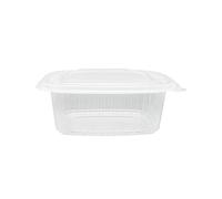 TELEVASO - 50 uds - Envase/recipiente para comida con tapa bisagra oval - Capacidad 500 ml - Polipropileno (PP) traslúcido - Contenedores desechables con tapa, apto para microondas